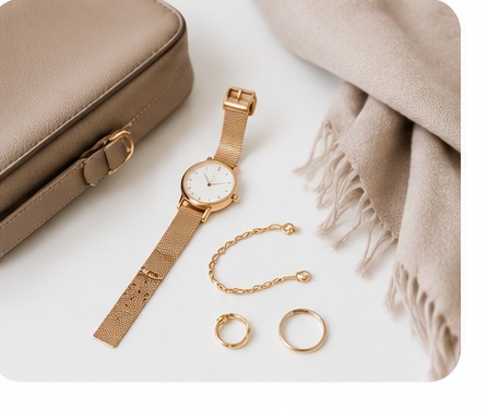 Accessoires soignés : montre, bijoux et écharpe, les détails qui complètent une garde-robe