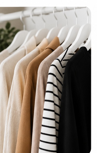 Vêtements harmonieux sur cintres, sélection cohérente de pièces