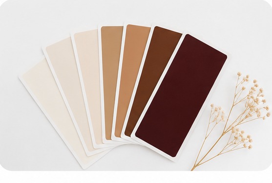 Nuanciers de couleurs beige, camel, chocolat et bordeaux